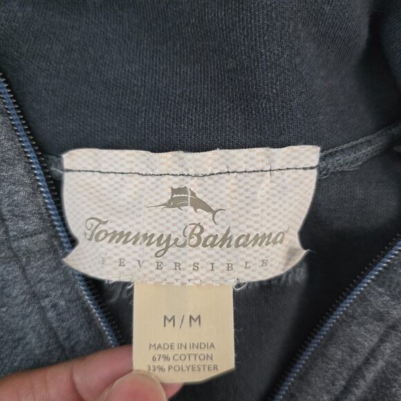 Tommy Bahama Men’s Reversible Quarter Zip Pullover Gray Cotton Blend Size M 6305 - Picture 8 of 10